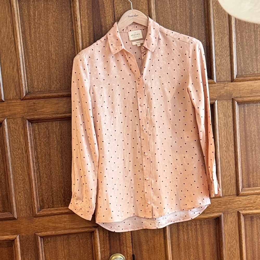 Sezane Ann Silk Button Down Shirt Blush Floral Dot Sz 34/US 2 - Picture 5 of 10